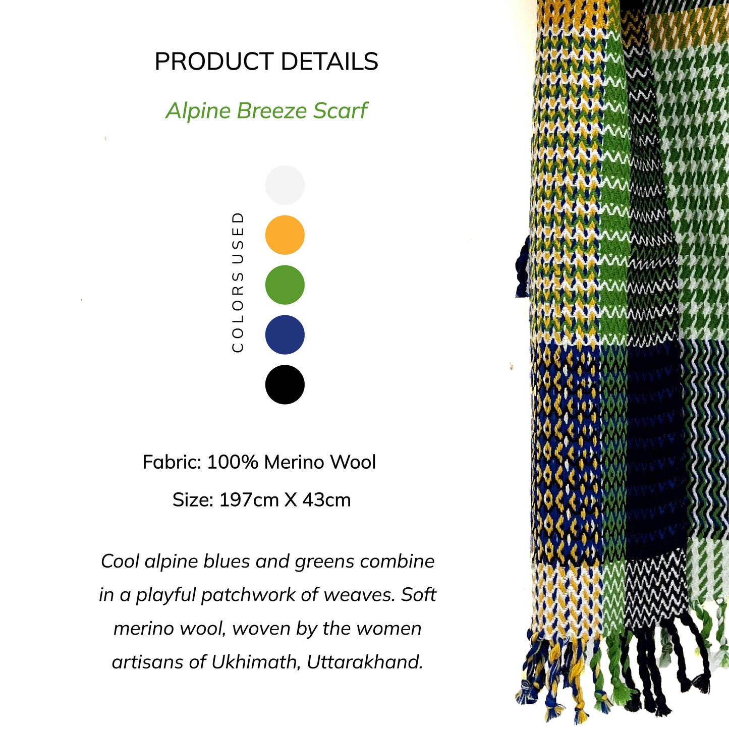 Alpine Breeze Scarf- 100% Merino Wool