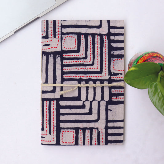 ANGULAR ARTISTRY- Hand Embroidered Batik Print Handmade Diary