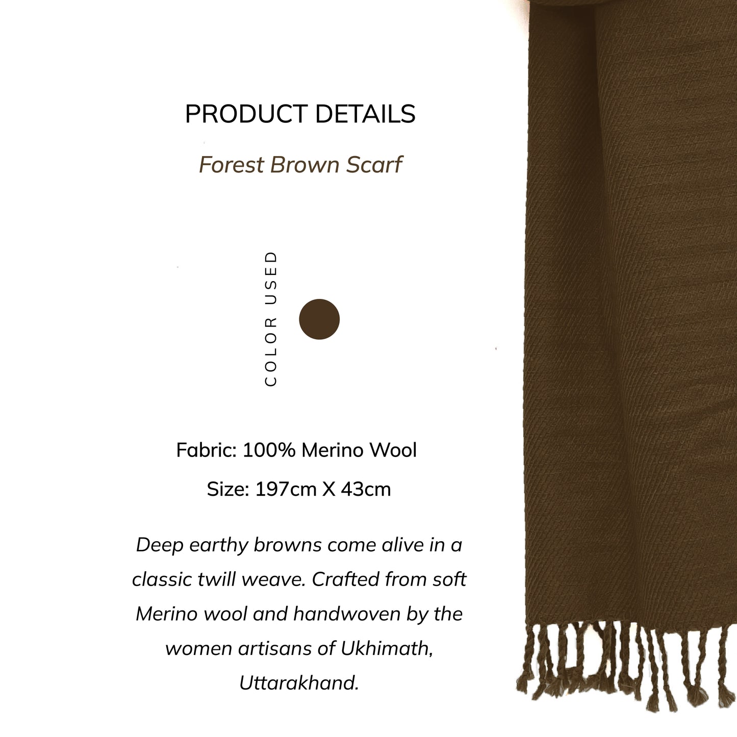 Forest Brown Scarf- 100% Merino Wool
