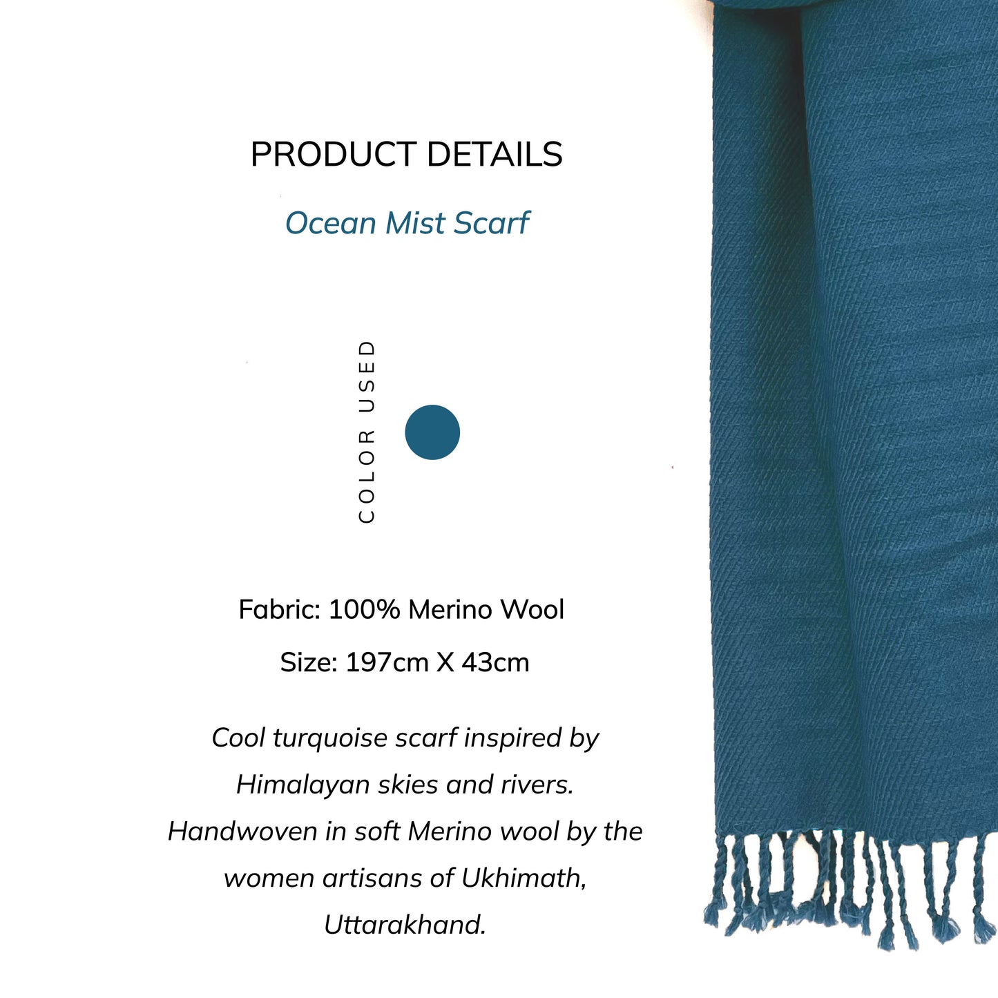 Ocean Mist Scarf- 100% Merino Wool