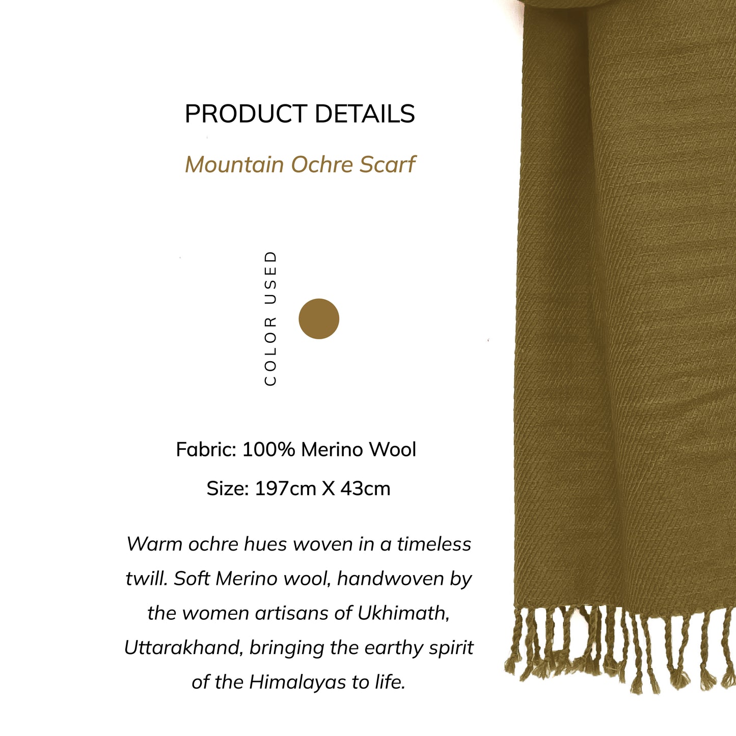 Mountain Ochre Scarf- 100% Merino Wool