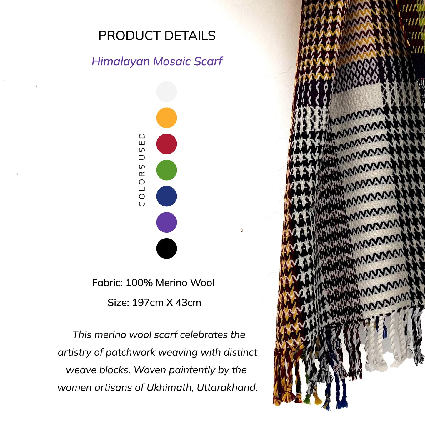 Himalayan Mosaic Scarf- 100% Merino Wool